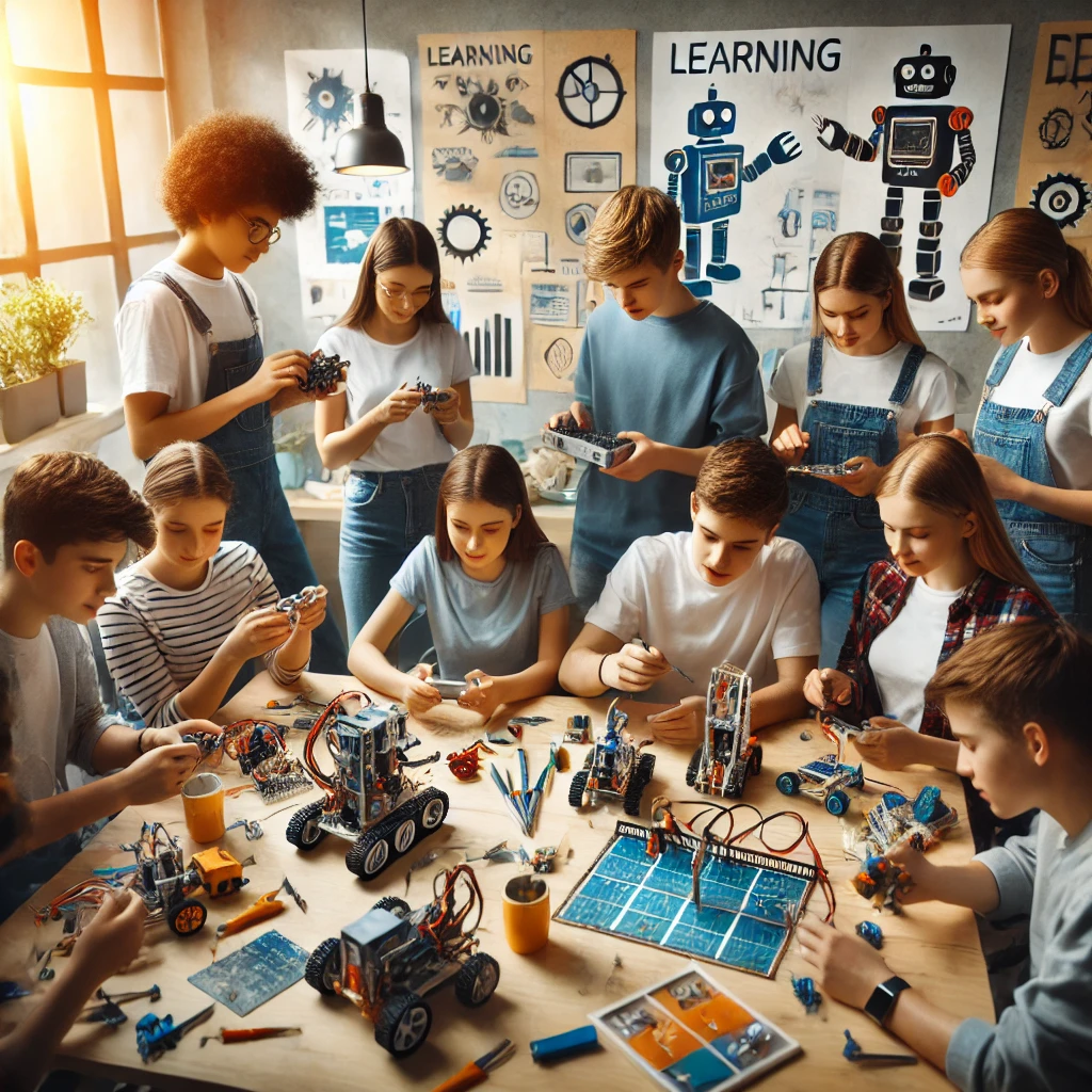 Students working with robotics kits
